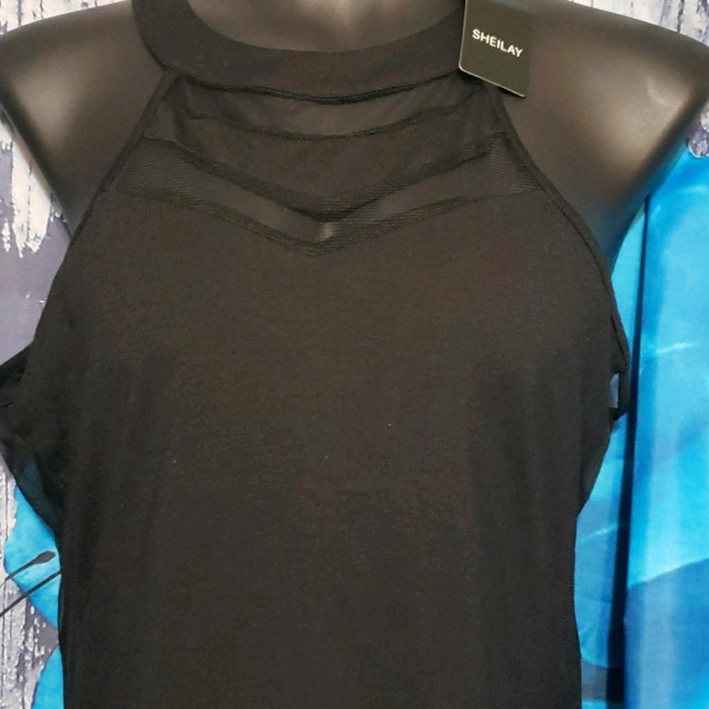 Black sheer overlay cutout top XL